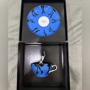 Vintage Nordstrom R. Toledo Circle of Style Tea Cup & Saucer Blue w/ Gold Rim